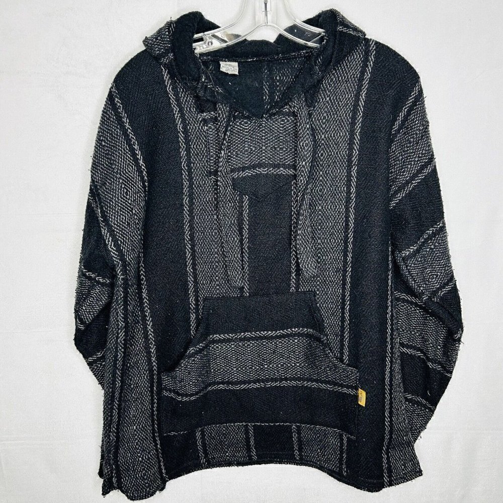 Molina Black Gray Drug Rug Rag Mexican Baja Hoodie Size M Vintage